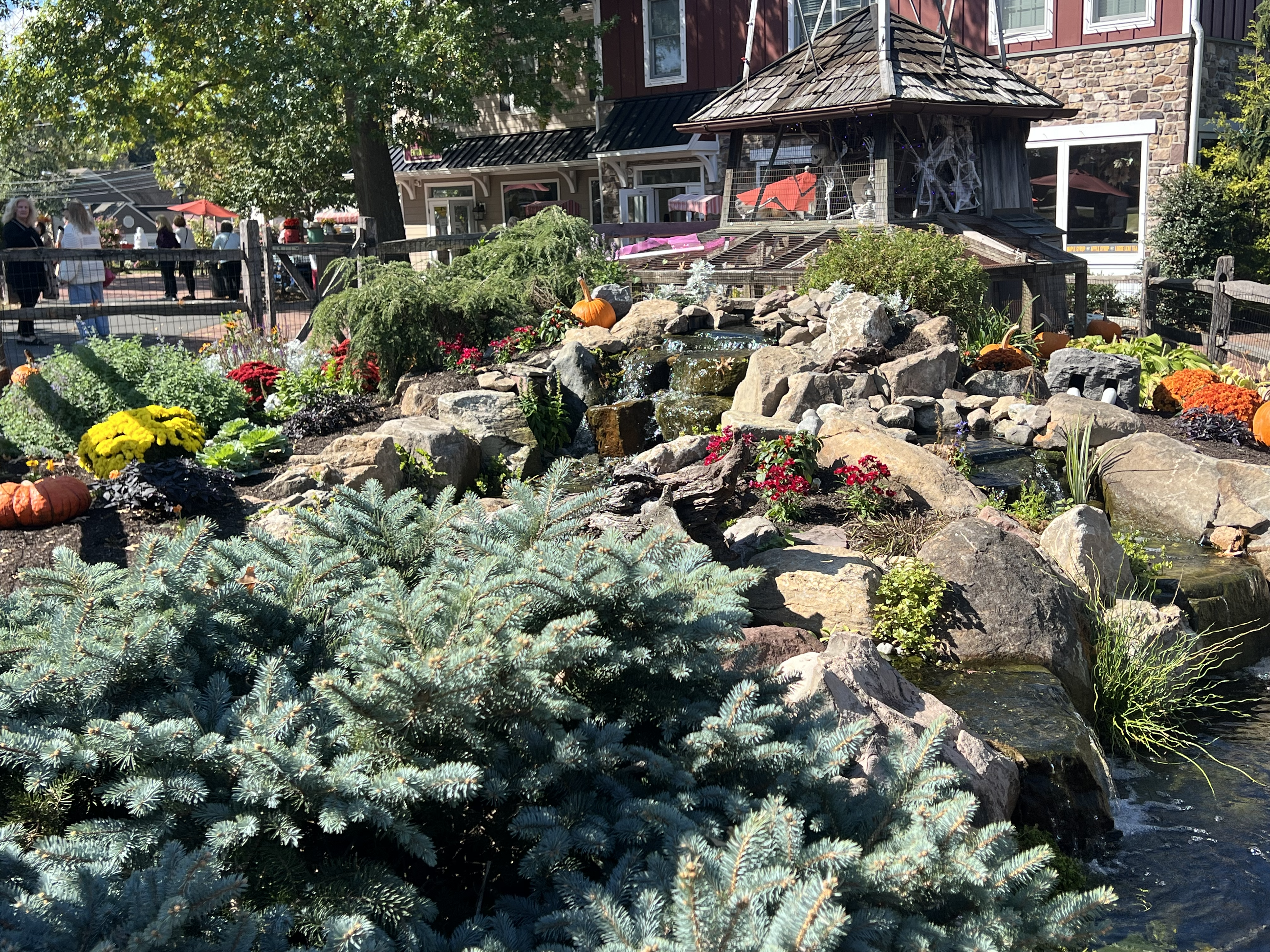 The design of the pond incorporates innovative enhancements. While preserving the shape and characteristics of the original waterfall, a second waterfall was added to improve water flow and visual appeal. The design of the pond incorporates innovative enhancements. While preserving the shape and characteristics of the original waterfall, a second waterfall was added to improve water flow and visual appeal.